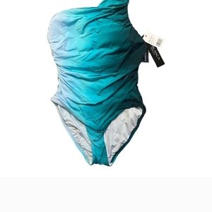 La Blanca Rouched Ombré Turquoise Tummy Control swimsuit, size 8